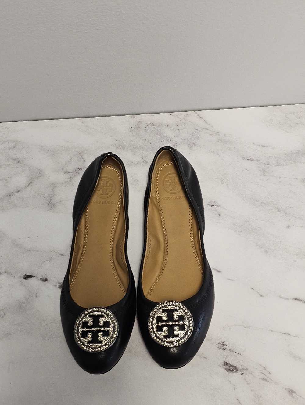 Tory Burch Liana Leather Ballet Flat Navy Blue 5.5 New With Box